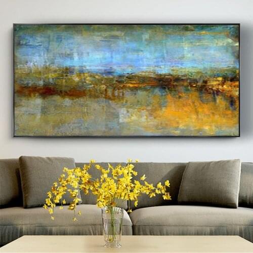 Hand Pained New Living Room Decor Abstract Oil Painting Huge Canvas Sea HORIZON Picture Sunrise Scenery Art Wall Painting Design