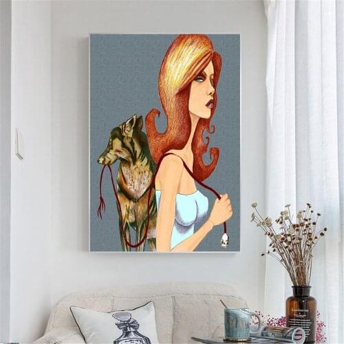 Canvas Painting Hanging Wall Art Pictures Vintage Posters and Prints Girl and Dog Retro Kids Room Decor Cuadros Abstract Art