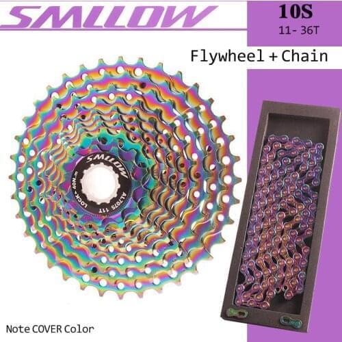 SMLLOW 10 Speed 11-36T Cassette MTB Bicycle Freewheel Mountain Bikes Flywheel Colorful Sprocket With Bike Chain For Shimano Sram