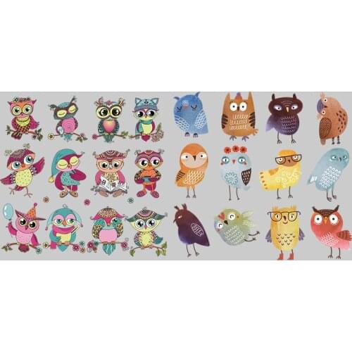Colorful Owl Set Iron-on Transfers Patches for Clothing Textile Vinyl Thermo Stickers Applique Diy Heat transfer Stripes Clothes