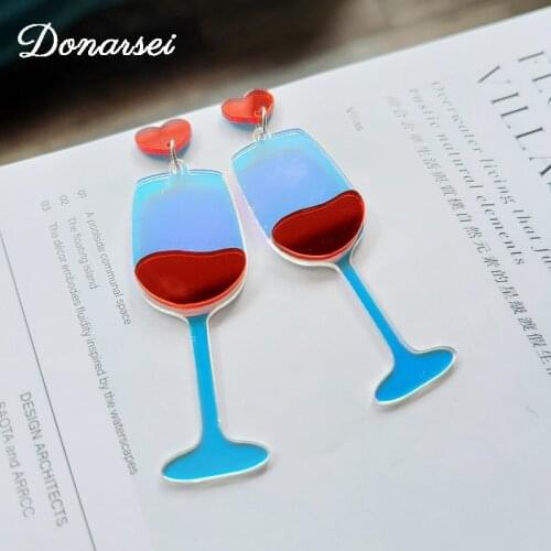 Donarsei Creative Wine Glass Acrylic Drop Earrings For Women Funny Wineglass Dangle Earrings Party