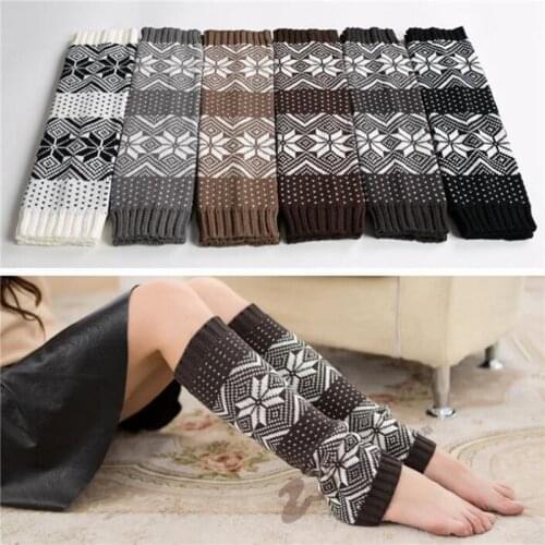 Fashion Leg Warmers Women Printed Embroidery Warm Knee High Winter Knit Crochet Leg Warmer Socks Warm Boot Cuffs Long Socks