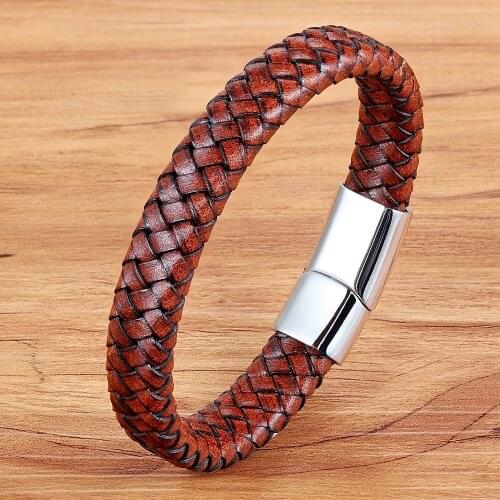 Hot Fashion Punk Bracelets Charm Men Bracelets Braided Leather Stainless Steel Magnetic Clasp Rope Women Jewelry Man Wrist Band