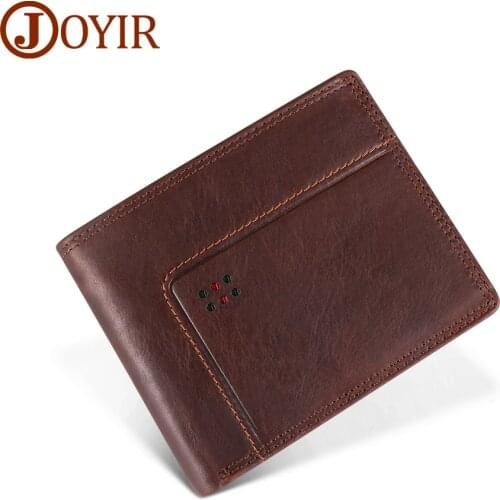 JOYIR Genuine Leather Mens Wallet With Coin Pocket Vintage Male Purse Portomonee Rfid Card Holder Photo Holder Short Wallet