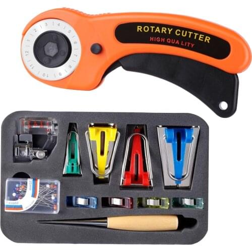 LMDZ Sewing Fabric Bias Tape Making Kit, Bias Tape Maker Tool 4 Sizes with Binder Foot, Quilting Clips, Awl and Fabric Cutter