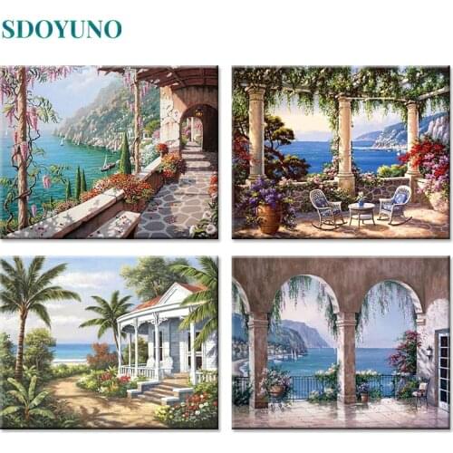 SDOYUNO 4pcs 60x75cm Frame DIY Painting By Numbers Painting & Calligraphy Seascape Drawing By Numbers Modern Wall Art Home Decor
