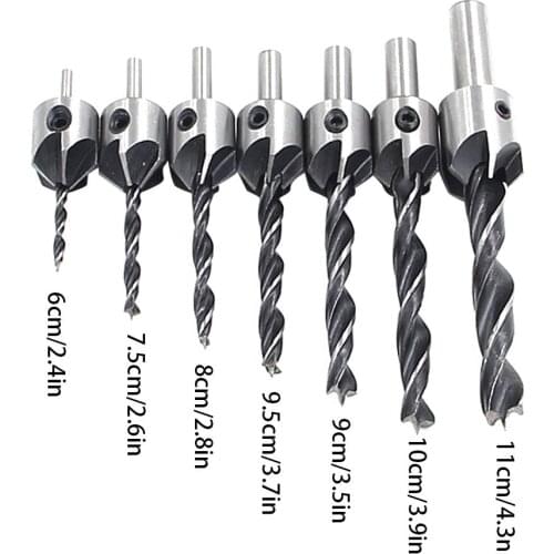 Drill Bits Set Reamer 7pcs Hole Drill Bit Tapper Three-Pointed Countersink Drill Reamer Bit Screw Drill Tool Set for Carpenter