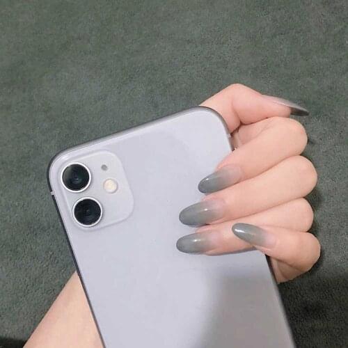 24pcs fake nails transparent Gradual change Round head False nail Detachable evil Manicure pre design acrylic nail tips