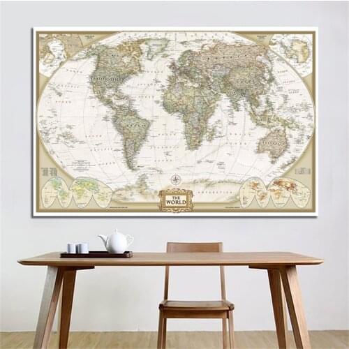 Classic Edition World Wall Map 225*150cm Non-woven Vintage Poster World Map Politics in the Past 2007 for Education School Decor