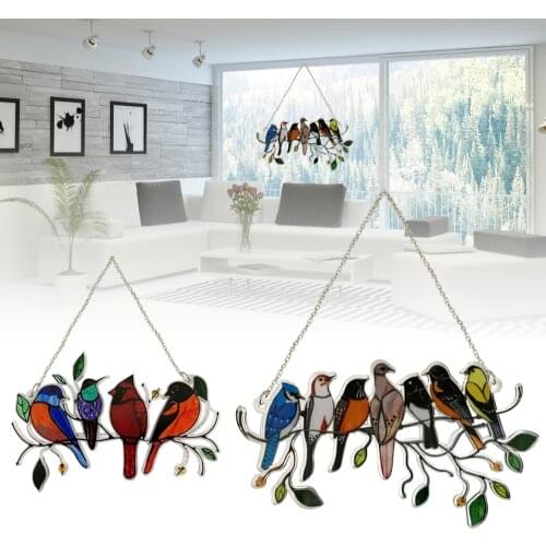 Multicolor Birds on a Wire High Stained Metal Suncatcher Window Panel 4/7 Bird Series Ornaments Pendant Home Decoration
