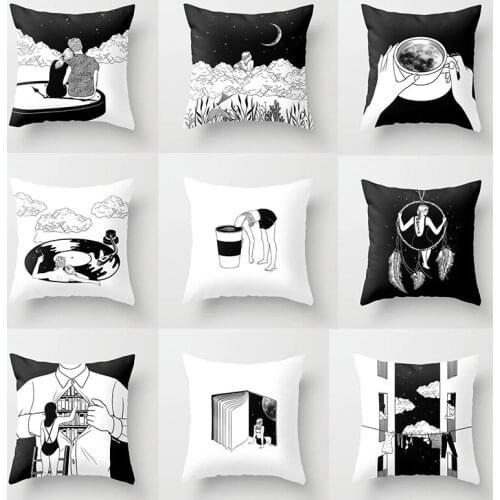 Nordic Style Cartoon Home Pillowcase printed Quality Cotton Linen Plush Pillowcase Art Car Office Cushion Pillow Cushion 45*45