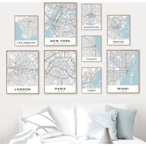 New York Paris London Miami Chicago Map Wall Art Canvas Painting Nordic Posters And Prints Wall Pictures For Living Room Decor