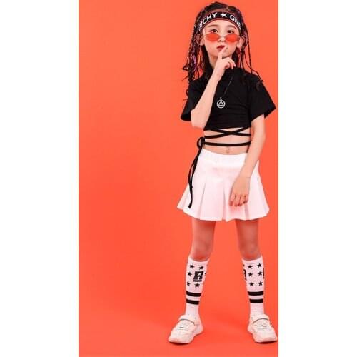 Girls Kid Adult Hip Hop Clothing Hoodies Sweatshirt Crop Top Jazz Dance Dress Cosplay Costume Pleated Skirt Cheerleader Outfit