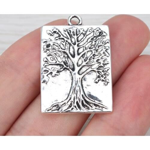 5 x Tibetan Silver Rectangle Tree Charms Pendant for Necklace Jewelry Making Findings 32x22mm