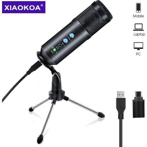 Professional Condenser USB Microphone With Stand For Laptop Karaoke Singing Streaming Gaming Podcast Studio Recording Mic