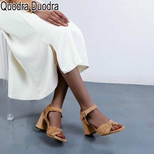 New summer Sandals women shoes chunky pumps sweet flock platform simple buckle Ladies fashion buckle solid Plus Size 36 44 48