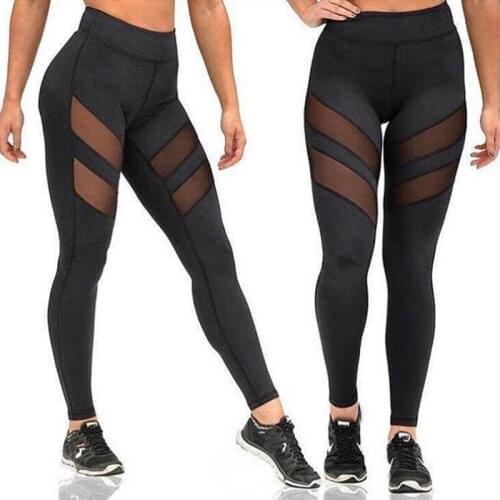 Sexy Women Leggings Mesh Patchwork Design Trousers Black Sportswear New Long Fitness Leggings