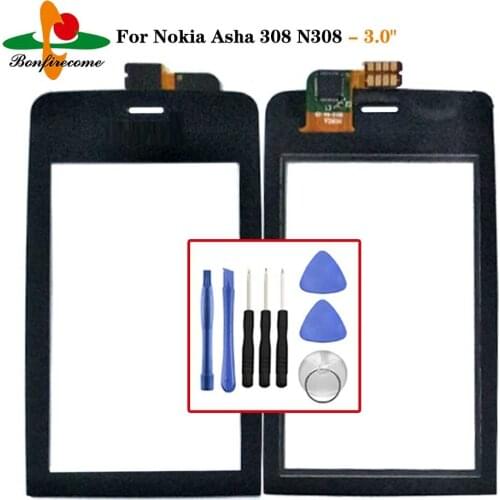 TouchScreen For Nokia Asha 308 N308 Touch Screen Digitizer Front Glass Lens Sensor Panel Replacement