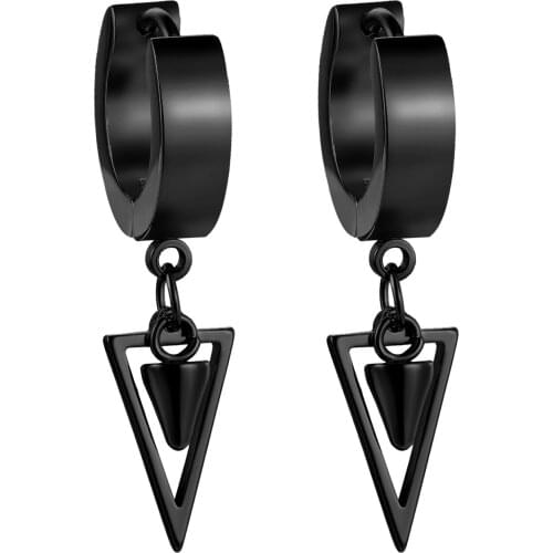 BONISKISS 2021 Fashion Rock Punk Hiphop Black Triangle Rivet Stainless Steel Earring Korean Earrings Jewelry Gifts Accessories