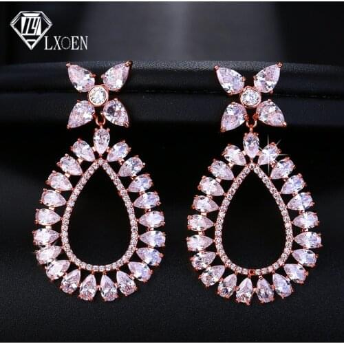 LXOEN Four-leaf Flower Water Drop White Rose Gold 3 Colors Earrings for Women AAA CZ Best Gifts Wedding Earring