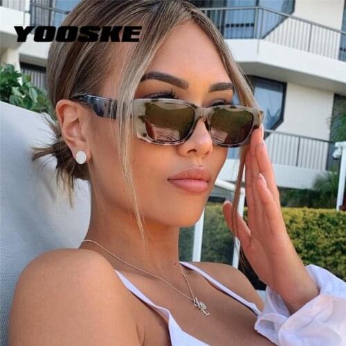 YOOSKE Small Frame Vintage Sunglasses for Women Men Retro Brand Designer Rectangle Gradient Sun Glasses Ladies Narrow Eyewear