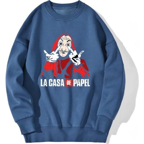 Drop shoulders Sweatshirt Mens La casa de papel Hip Hop Casual Clothing Standard Leisure Tops Retro Winter Sudaderas Masculino