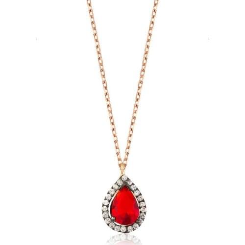 Tevuli 925 Sterling Silver Red Stone Drop Necklace