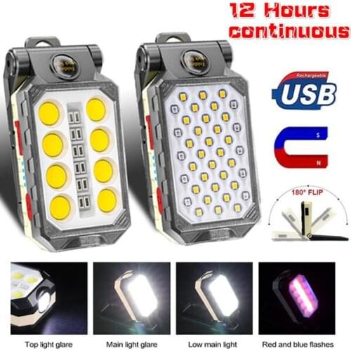 USB Rechargeable COB Work Light Portable LED Flashlight Adjustable Waterproof Camping Lantern Magnet Design with Power Display