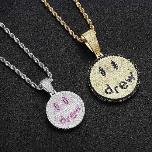 Hip Hop Jewelry Drew Smiling Face Pendant Necklace For Men Women Cubic Zirconia Lover Necklace Boyfriend Present