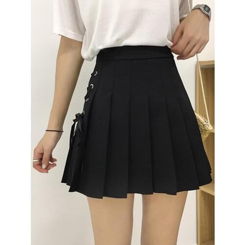 2019 WomenS Korean Harajuku Bow Tie Cute Punk Funny Vintage Pleated Skirt Female Cute Japanese Kawaii Skirts For Women