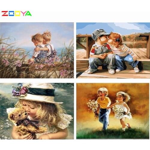 ZOOYA DIY Diamond Embroidery Landscape 5D Diamond Painting By Numbers Pictures Sale Kits Mosaic Full Round Drill Two Children