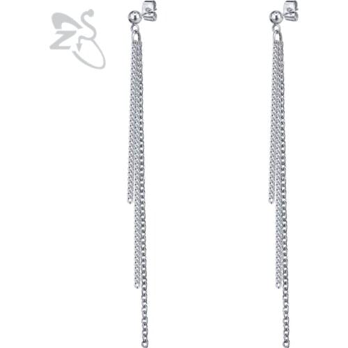 ZS 1 PC Stainless Steel Stud Earrings for Women Long Tassel Earrings brincos Trendy Stud Earrings Korean pendiente mujer moda