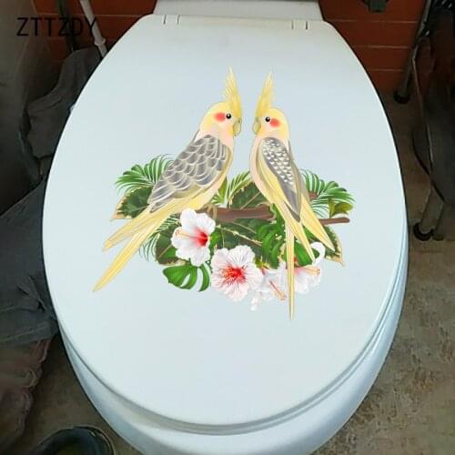 ZTTZDY 22.8CM×22.4CM Cartoon Animal Home Wall Decoration Cute Parrot WC Toilet Cover Stickers T2-0797