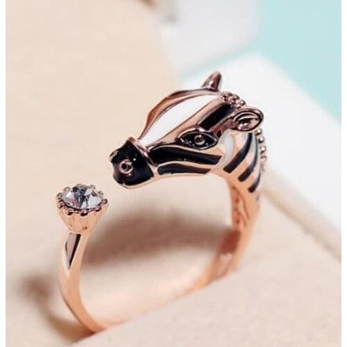 1pc Punk Personality Women Horse Head Opening Ring Adjustable Cartoon Animal Zebra Head Index Finger Ring Jewelry Accessories