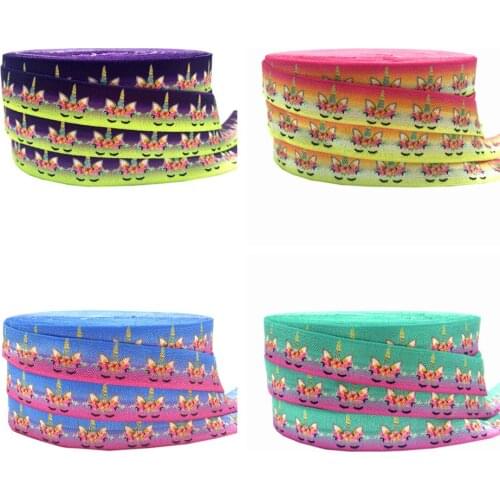 10 Yards 16mm Unicorn print Rainbow fold over elastic Handmade Accessories DIY scrunchy elastic band 9 colors for pick
