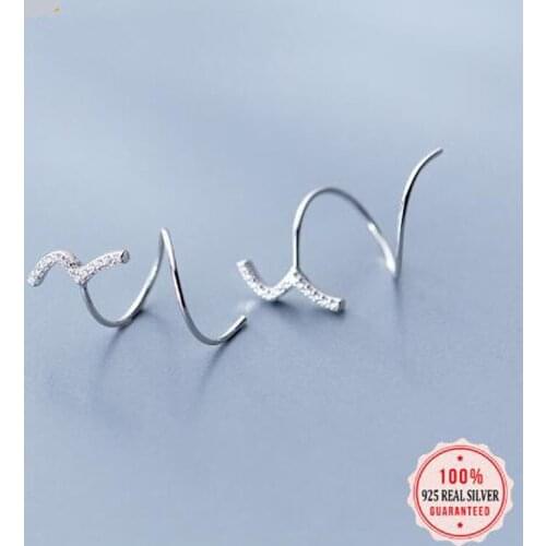 100% 925 Sterling Silver Womens Jewelry CZ stones Ear Bones Ear Buckle Curve Earrings 925 Silver Wholesale DS1423