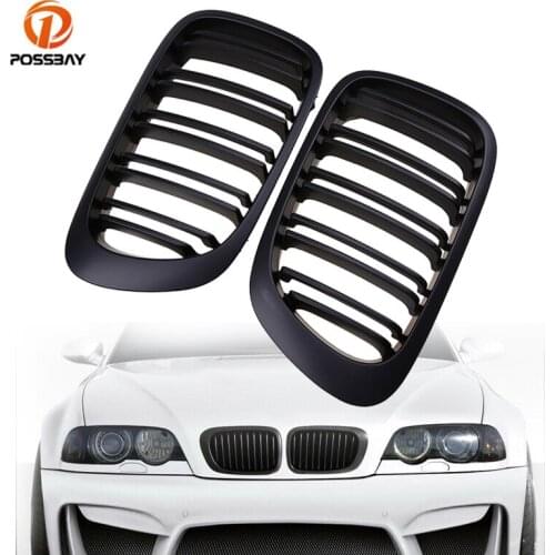 2Pcs Car Front Grille Dual Slats Racing Grills Auto Replacement Parts for BMW 3-Series E46 Cabrio Coupe 2000-2003 Pre-facelift
