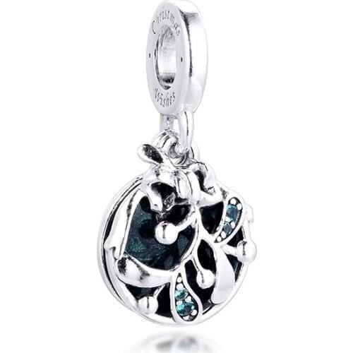 2020 New Fits Europe Bracelet 925 Sterling Silver Christmas Mistletoe Dangle Charms Metal Beads DIY Bangle Jewelry Making