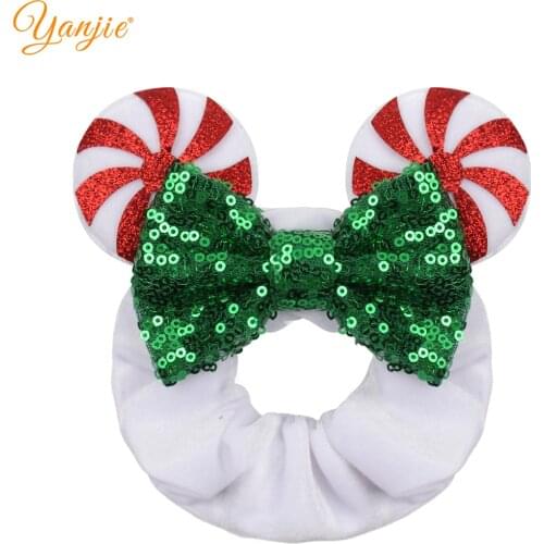 2021 New Arrival Christmas Lollipop Festival Mouse Ear Velvet Girls Scrunchies XMAS Hairbands For Women Hair Accessories