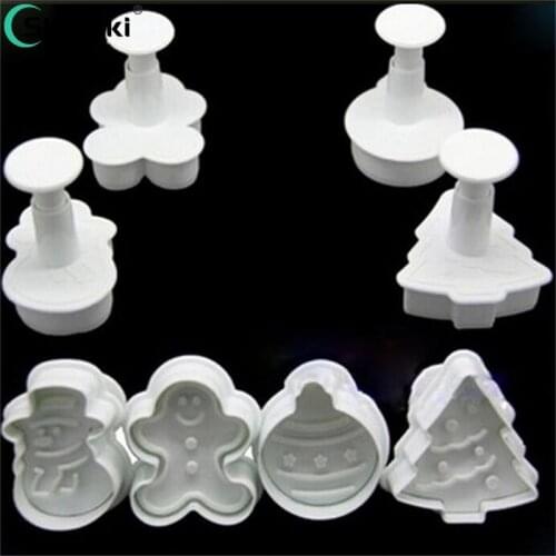 4Pcs Cake Decorating Tools DIY Christmas Snowman Fondant Cake Mold Biscuit Cookie Plunger Cutters Sugarcraft Tool