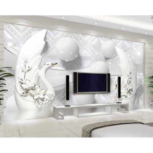 Beibehang Home decoration wall paper luxury European white swan soft bag 3d ball TV background wall wallpaper for walls 3 d