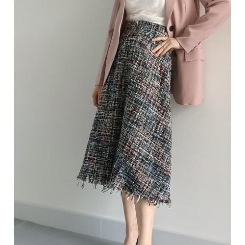 Free Shipping 2020 New Fashion Long Mid-calf Women A-line S-2XL High Waist Winter And Autumn Plaid Skirts Wool High Quality