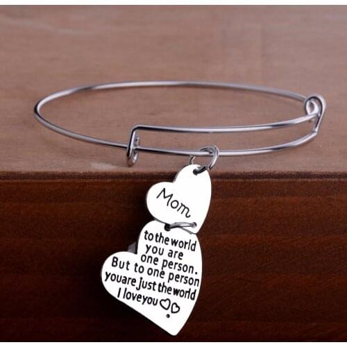 Bespmosp 12pcs/Lot Mom I Love You Double Heart Trendy Pendant Bangle Family Mothers Gifts Charm Women Bracelet Mommy Wholesale