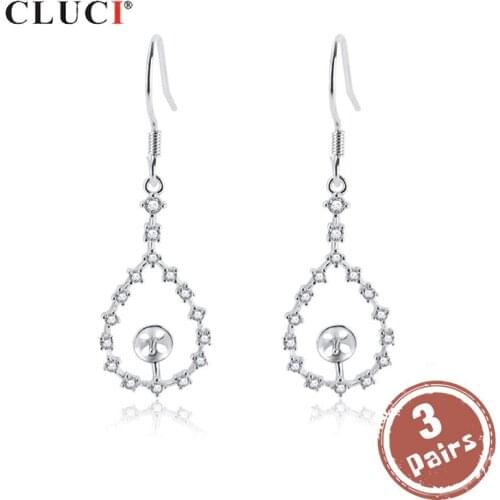 CLUCI 3 pair Classice Zircon 100% Silver 925 Drop Earrings Jewelry for Wedding Engagement Sterling Silver Women Earrings SE158SB