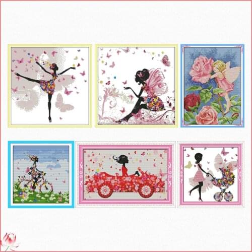 Flower Fairy Cross Stitch Kit Embroidery Needlework Home Decoration Craft Art Sewing 11CT 14CT Stamped Fabric Handmade Set Gift