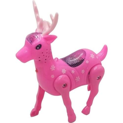 Electric Walking Musical LED Sika Deer Animal Toy with Leash Interactive Kid Toy