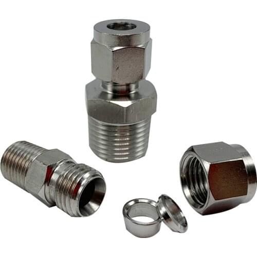 NPT1/8"/1/4" 3/8" 1/2" Thread for 4/6/8/10/12mm OD Tube 304 stainless Ferrule Tube Compression Fitting Connector