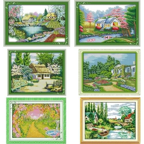 Beautiful Home Landscape Cross Stitch Kit Rural Scenery 11ct 14ct Printed Embroidery DIY Manual Needlework Wall Home Decoration