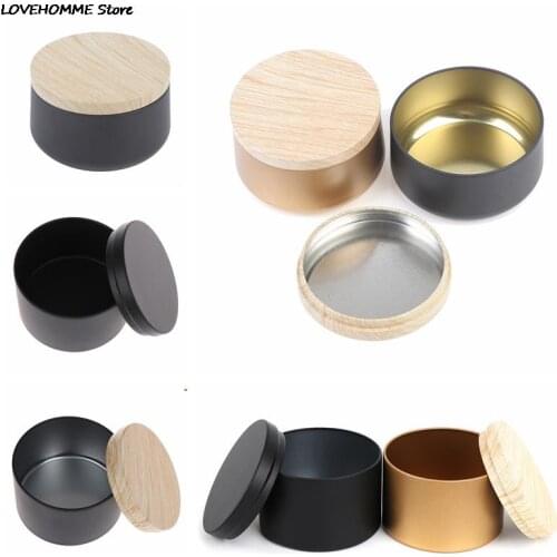1pc Round Candle Jars Empty Candle Box DIY Accessories Tinplate Can Wood Grain Lids Cosmetic Pot Containers Tea Storage Case