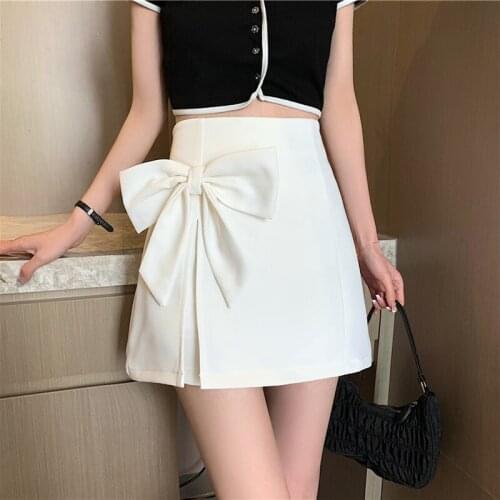 Summer Bowknot Design A-line Mini Skirts Korean Style Sweet High Waist Women Clothing Skirt Fashion Slim White Black Skirt M-2XL